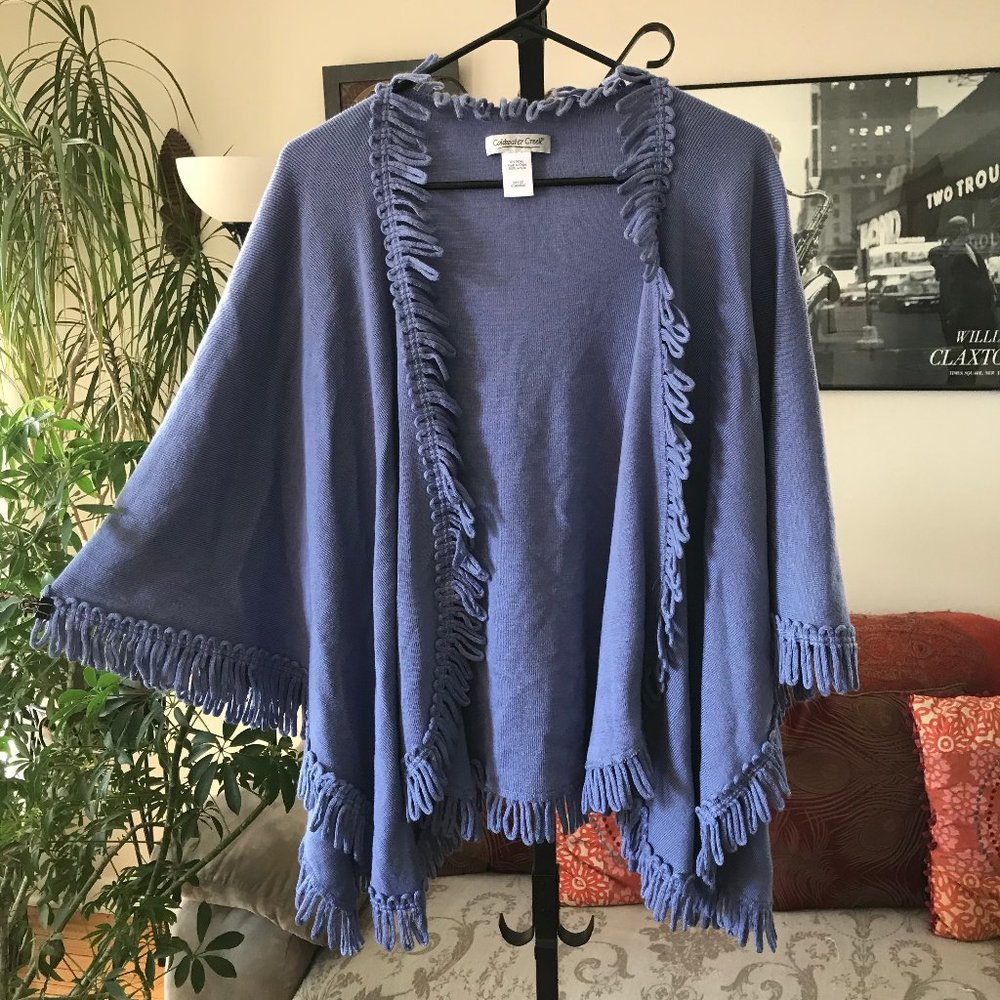 COLDWATER CREEK Periwinkle Blue Fringe Ruana Wrap